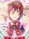  3boys absurdres amagase_touma b4_bababibe blonde_hair brown_eyes brown_hair commentary green_eyes highres idolmaster idolmaster_(classic) idolmaster_2 idolmaster_side-m ijuuin_hokuto jacket jupiter_(idolmaster) male_focus mitarai_shouta multiple_boys ribbon untranslatable_commentary 