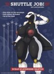 2026 absurd_res aeromorph aircraft anthro areola artist_logo asteroid belly big_breasts big_nipples black_breasts black_vulva blue_eyes breasts colored curvy_figure dated debris decal detailed_background english_text eyelashes female female_focus genitals gesture hi_res hourglass_figure huge_breasts lips living_aircraft living_machine living_vehicle logo looking_at_viewer machine mechanical_hands metal_plates multicolored_body navel nipples parody pink_areola pink_nipples portrait poster puffy_areola salute shaded shuttle smile solo spacecraft standing star_(symbol) teeth text thick_eyelashes thick_lips thick_thighs three-quarter_portrait two_tone_body vehicle vulva white_body white_sclera wide_hips wings wolfarion