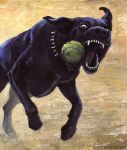  2015 ambiguous_gender ball canine collar dog fangs feral kenket mammal open_mouth solo tennis_ball tongue traditional_media_(artwork) 
