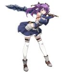  1girl aura blue_bow blue_leotard blue_skirt blue_sleeves boots bow breasts brown_boots brown_gloves cleavage criss-cross_straps dark_aura detached_sleeves eiyuuou_bu_wo_kiwameru_tame_tenseisu:_soshite_sekai_saikyou_no_minarai_kishi game_asset gloves grey_boots hair_bow high_heel_boots high_heels hip_armor holding holding_sword holding_weapon ikkitousen ikkitousen_extra_burst large_breasts leaning_forward legs_apart leone_olfa leotard long_hair looking_at_viewer multicolored_boots non-web_source official_art over_shoulder parted_lips purple_eyes purple_hair self-datamine sheath sideboob simple_background skirt solo sword thighhighs transparent_background twintails two-handed two-tone_boots underbust variant_set weapon weapon_over_shoulder white_thighhighs zettai_ryouiki 