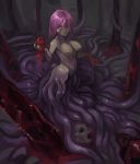  1girl blood breasts grey_skin guro long_hair monster_girl nude original pink_hair solo tentacle wolftapioca 