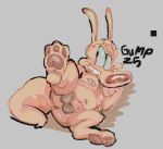 2025 3_toes anthro anus areola artist_name balls claws digital_drawing_(artwork) digital_media_(artwork) feet foot_focus foreskin genitals grey_background guddlegump hand_on_chin humanoid_genitalia humanoid_penis lying macropod male mammal marsupial navel nickelodeon nipples nude on_side pawpads penis raised_leg rocko's_modern_life rocko_rama simple_background solo teeth_showing text toe_claws toes wallaby