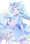  1girl blue_bow blue_bowtie blue_hair blue_hat blue_nails blue_skirt blue_thighhighs blue_tube_top boater_hat bow bowtie breasts bridal_gauntlets brooch butterfly_hat_ornament commentary_request cowboy_shot cure_eclair diamond_earrings earrings green_hair hand_up hat hat_ornament heart heart_brooch highres howa_kurea jewelry long_hair looking_at_viewer magical_girl meitantei_precure! midriff multicolored_hair nail_polish navel nyangmomil open_mouth precure purple_bridal_gauntlets red_eyes sidelocks single_thighhigh skirt small_breasts smile solo split_ponytail strapless thighhighs tube_top two-tone_hair very_long_hair 