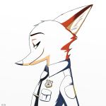  badge canine clothing disney fox green_eyes half-closed_eyes law_enforcement male mammal necktie nick_wilde officer pocket police police_officer profile red_fox shirt_pocket shoulder_patch simple_background skeletonguys-and-ragdolls smile solo tie_bar tie_clip uniform white_background zootopia 