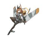  1girl airplane_wing arm_belt ash_arms bf_109_e4_(ash_arms) black_gloves black_hairband black_pantyhose breasts brown_hair closed_mouth cross cross_necklace dress frider full_body gloves grey_dress grey_shoes hair_ornament hairband heart heart_hair_ornament holding holding_sword holding_weapon jerry_can jewelry knee_up long_sleeves mecha_musume medium_breasts medium_hair necklace necktie pantyhose personification propeller purple_eyes red_necktie shirt shirt_under_dress shoes short_dress sleeveless sleeveless_dress solo swept_bangs sword thigh_strap weapon white_background white_shirt wings 