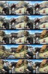  3girls :3 absurdres ahoge animal_ear_fluff animal_ears black_hair black_hoodie black_jacket black_shirt black_shoes blue_sky blush breasts commentary day demon_girl demon_horns fox_ears fox_girl fox_tail grass highres hololive hood hoodie horns jacket long_hair looking_at_another looking_at_viewer lying making-of medium_breasts multiple_girls nakiri_ayame nakiri_ayame_(cutie_jersey) ookami_mio ookami_mio_(hoodie) outdoors ponytail poyoyo_(nakiri_ayame) red_jacket relaxing river roughycolor shirakami_fubuki shirakami_fubuki_(loungewear) shirt shoes short_hair sketch sky tail tree virtual_youtuber white_hair white_hoodie white_shirt wolf_ears wolf_girl wolf_tail 