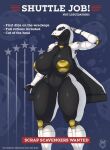 2026 absurd_res aeromorph aircraft anthro artist_logo asteroid belly big_breasts black_breasts blue_eyes breasts clothed_breasts colored curvy_figure dated debris decal detailed_background english_text eyelashes female female_focus gesture hi_res hourglass_figure huge_breasts lips living_aircraft living_machine living_vehicle logo looking_at_viewer machine mechanical_hands metal_plates multicolored_body navel parody portrait poster salute shaded shuttle smile solo spacecraft standing star_(symbol) teeth text thick_eyelashes thick_lips thick_thighs three-quarter_portrait two_tone_body vehicle white_body white_sclera wide_hips wings wolfarion