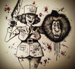 alex_(madagascar) anthro blood blood_drip blood_in_mouth blood_on_face bodily_fluids chantel_dubois clothing death decapitation defeated_hero dreamworks dripping duo felid feline female holding_head human killing lion madagascar_(series) madamesam male mammal open_mouth pantherine saw severed_body_part severed_head tools uniform villainous villains_win