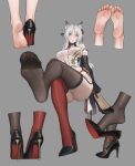  1girl absurdres animal_ear_fluff animal_ears breasts commentary_request feet foot_focus footwear_focus high_heels highres holding_single_shoe legs longyan_(snowbreak) sa-baaa shoe_dangle shoes single_shoe sitting snowbreak:_containment_zone soles solo stiletto_heels thighhighs 