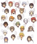  4boys 6+girls animal_ears blonde_hair cat_ears character_name eyes_closed glasses grin hair_over_one_eye long_hair multicolored_hair multiple_boys multiple_girls necktie ootorii_bisetsu open_mouth original pale_skin portrait purple_hair red_hair sharp_teeth short_hair simple_background smile teeth trap twintails white_background white_hair 