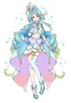 1girl blue_bow blue_bowtie blue_capelet blue_hair blue_hat blue_shoes blue_thighhighs blue_tube_top boater_hat bow bowtie breasts bridal_gauntlets butterfly_hat_ornament capelet commentary_request cure_eclair full_body gradient_hair green_hair hat hat_ornament highres hoshido1214 howa_kurea index_finger_raised long_hair looking_at_viewer magical_girl meitantei_precure! midriff multicolored_hair navel precure purple_bridal_gauntlets red_eyes shoes single_thighhigh small_breasts smile solo strapless thighhighs tube_top two-tone_hair very_long_hair 