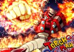  black_eyes burning_hand character_name clenched_hand commentary_request fire gears helmet highres male_focus nomayo punching_at_viewer robot rockman rockman_(classic) rockman_11 solo torch_man 