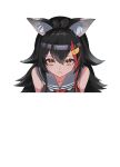  1girl :3 absurdres animal_ear_fluff animal_ears black_hair black_sailor_collar breasts close-up commentary_request highres hololive it's_all_a_matter_of_angle_(meme) looking_at_viewer maymea meme ookami_mio ookami_mio_(1st_costume) orange_eyes red_hair sailor_collar simple_background solo transparent_background virtual_youtuber wolf_ears wolf_girl 