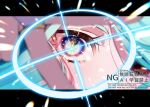  +_+ 1girl aoi_tete blue_eyes blue_hair blurry blurry_foreground bridal_gauntlets close-up cure_eclair eye_focus highres howa_kurea letterboxed looking_at_viewer meitantei_precure! precure purple_bridal_gauntlets solo twinkle_time v v_over_eye 