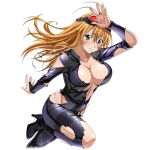  1girl antenna_hair aqua_eyes arm_up black_bodysuit black_boots blush bodysuit boots breasts catsuit closed_mouth collarbone double-parted_bangs embarrassed foot_out_of_frame game_asset goggles goggles_on_head groin hair_between_eyes high_heel_boots high_heels ikkitousen ikkitousen_extra_burst knee_up large_breasts long_hair long_sleeves looking_at_viewer non-web_source official_art orange_hair panties panty_peek plunging_neckline red-tinted_eyewear self-datamine simple_background solo sonsaku_hakufu_(ikkitousen) standing standing_on_one_leg tinted_eyewear torn_bodysuit torn_clothes transparent_background underwear variant_set white_panties 
