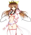  1girl 2000s_(style) :o breasts brown_eyes brown_hair cameltoe crown game_asset gloves headphones large_variant_set long_hair magical_girl mahou_senshi_(series) mahou_senshi_symphonic_knights medium_breasts navel nipples no_bra no_pants non-web_source official_art open_clothes open_mouth open_shirt outstretched_arm panties saitou_natsuki self-datamine shirt simple_background solo symphonic_lily tachi-e thighhighs transparent_background underwear variant_set yurise_ririna 