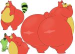  2018 anthro belly big_butt black_nose butt duo fur green_fur humanoid_hands male mammal megacoolbear_(artist) nacho_bear overweight overweight_male procyonid raccoon simple_background ursine white_background 
