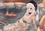  alcohol doll doll_joints nipples nude red_eyes rozen_maiden sake silver_hair suigintou water 