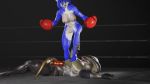  2018 anthro balls blue_fur blue_hair boxing boxing_gloves breasts canine cum defeat digital_media_(artwork) domination duo female fighting_ring fox fur hair hi_res humanoid_penis krystal male mammal muscular muscular_male nintendo nude penis reptile scalie snake sport standing star_fox try_it_out victory video_games white_fur wrestling 
