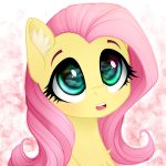  2018 :o abstract_background big_eyes bust_portrait chest_tuft cute equine eyebrows eyelashes female feral fluttershy_(mlp) friendship_is_magic fur hair hi_res inner_ear_fluff long_hair looking_up makeup mammal mascara my_little_pony open_mouth pink_background pink_hair portrait signature simple_background solo teal_eyes teeth tongue tuft vird-gi 