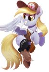  2018 blonde_hair clothed clothing cute cutie_mark derpy_hooves_(mlp) envelope equine eyelashes feathered_wings feathers female feral footwear friendship_is_magic grey_feathers grin hair hat hi_res hooves legwear mailbag mammal mouth_hold my_little_pony ncmares paper pegasus portrait satchel shirt shoes signature simple_background smile socks solo teeth thigh_highs uniform white_background wings yellow_eyes 