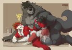 anal anal_penetration anthro balls big_balls big_dom_small_sub bone bulge canine clenched_teeth cum cum_in_ass cum_inside dog dravu gausswolf growth huge_balls huge_penetration hyper inflation knot licantrox malamute male male/male mammal messy muscular paws pecs penetration penis raised_leg size_difference teeth were werewolf wolf 