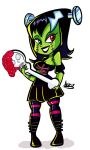  akbdrawsstuff atomickingboo black_hair bloody_bites_dippers blue_eyes breasts candy clothed clothing female food fully_clothed green_skin hair humanoid monster_girl_(genre) multicolored_eyes not_furry red_eyes skirt stitches sufar undead 