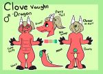  2016 anthro claws clove_vaughn clover digital_media_(artwork) dragon english_text fangs hair horn hotcoffee male model_sheet ponytail simple_background smile solo text toe_claws tongue tongue_out 