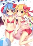  anchor_symbol ass ball bare_arms bare_legs bare_shoulders barefoot bat_wings beachball beads bikini blue_hair blush bow breasts collarbone commentary_request crystal eyebrows_visible_through_hair feet_out_of_frame flandre_scarlet flower food from_behind front-tie_bikini front-tie_top hair_beads hair_between_eyes hair_bow hair_flower hair_ornament hair_ribbon hairclip halterneck hand_up highres holding holding_food ice_cream ice_cream_cone innertube leg_up long_hair looking_at_viewer looking_back multiple_girls navel no_hat no_headwear popsicle red_bikini red_bow red_flower red_ribbon remilia_scarlet ribbon ruhika seashell_hair_ornament short_hair siblings side-tie_bikini side_ponytail silhouette sisters small_breasts smile star starry_background stomach swimsuit thighs tongue tongue_out touhou white_background wings x_hair_ornament 