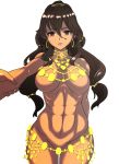  abs bracelet brown_hair dancer dark_skin dollinger highres jewelry long_hair looking_at_viewer mole mole_under_mouth necklace octopath_traveler primrose_azelhart simple_background solo 