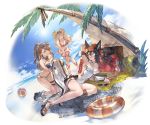 animal_ears arm_behind_head armpits ball bangs beach beach_towel beachball beatrix_(granblue_fantasy) bikini black_hair blonde_hair blue_sky book breasts brown_hair cleavage closed_eyes cloud cloudy_sky collarbone covered_navel cup day drinking_glass drinking_straw erune eyewear_on_head flower food full_body glasses granblue_fantasy hair_flower hair_ornament holding ilsa_(granblue_fantasy) innertube kneeling long_hair lying minaba_hideo multiple_girls navel ocean official_art on_side one_eye_closed outdoors parted_lips pillow ponytail side-tie_bikini sky smile striped sunglasses swimsuit thigh_strap towel transparent_background twintails water zeta_(granblue_fantasy) 