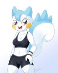  2016 alfa995 anthro blush breasts chest_tuft clothed clothing digital_media_(artwork) female hi_res looking_at_viewer mammal midriff navel nintendo open_mouth open_smile pachirisu pok&eacute;mon pok&eacute;mon_(species) pok&eacute;morph rodent shirt shorts smile solo tank_top tuft video_games 