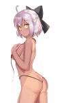  animal_ears ass bangs bikini black_bikini black_bow blush bow breasts closed_mouth commentary_request covering covering_breasts cowboy_shot d_z eyebrows_visible_through_hair fate/grand_order fate_(series) from_side hair_bow hand_on_own_chest highleg highleg_bikini highres looking_at_viewer looking_to_the_side medium_breasts okita_souji_(alter)_(fate) okita_souji_(fate)_(all) pink_hair short_hair sideboob simple_background solo swimsuit untied untied_bikini white_background yellow_eyes 