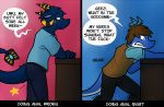  blush captainzepto clothing comic dragon fur furred_dragon horn humor male navarchus_zepto pants scalie shirt the_truth 