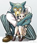  anthro beastars canine clothing female haru_(beastars) hug lagomorph legosi_(beastars) looking_at_viewer male mammal rabbit thewill wolf 