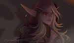  amanda_evelyn_earl armor arrow breasts commentary elf glowing glowing_eyes highres hood pauldrons pointy_ears red_eyes spoilers sylvanas_windrunner warcraft weapon world_of_warcraft 