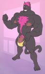  anthro balls big_balls big_penis clothing feline hair humanoid_penis kazushi leg_hair looking_at_viewer male mammal muscular muscular_male nipple_piercing nipples panther pecs penis piercing pink_hair plini pubes smile solo standing underwear vein 