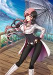  1girl adsouto blush breasts brown_eyes brown_hair cleavage covered_navel gloves heterochromia highres leather leather_gloves long_hair medium_breasts multicolored_hair neo_(rwby) pink_eyes pink_hair rwby tagme umbrella very_long_hair 
