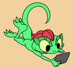  anthro chameleon dreamworks female hair lizard lizzie lying nipples nude on_front red_hair reptile scalie solo tablet unknown_artist young 