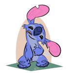  2018 4_toes alien black_eyes blue_claws blue_fur blue_nose cheek_tuft chest_tuft claws digital_drawing_(artwork) digital_media_(artwork) disney experiment_(species) fur head_tilt head_tuft hi_res lilo_and_stitch looking_at_viewer notched_ear onomatopoeia scratching simple_background solo sound_effects standing stitch toes toony trevor-fox tuft white_background 