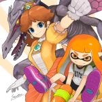  alien bangs bike_shorts black_shorts blue_eyes brown_hair crown domino_mask dragon dress earrings gloves holding inkling jewelry long_hair looking_at_viewer mario_(series) mask metroid monster multiple_girls orange_hair pointy_ears princess_daisy ridley sharp_teeth shikure shirt shoes shorts signature smile spikes splatoon_(series) squid_girl super_mario_bros. super_smash_bros. super_smash_bros._ultimate teeth tentacle_hair tongue weapon wings yellow_dress yellow_eyes 