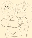  2018 animal_crossing anthro apron big_breasts breasts cleavage clothed clothing female freckles hedgehog hi_res mammal monochrome nintendo pictographs purple_yoshi_draws sable_able solo video_games 