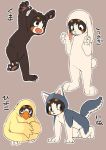  2018 all_fours anthro avian bear bernese_mountain_dog bird bunny_costume canine cat costume cub cute dog feline japanese japanese_text maizu male mammal manizu manmosu_marimo mask open_mouth snuggie solo standing text translation_request wolf young 
