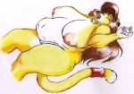  anthro belly big_belly breasts danellz digital_media_(artwork) felid female lion mammal navel overweight overweight_female pantherine sleeping solo 