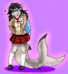  anthro bag black_hair catfish clothing female fish hair marine necktie pose school_uniform shote skirt smile solo tailfin teenager uniform whiskers whisky_catfish young 