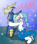  &lt;3 anthro big_breasts blue_body blush breastfeeding breasts claws duo eyes_closed facial_hair female horn lactating lol_comments mammal milk mustelid nintendo open_mouth pok&eacute;mon pok&eacute;mon_(species) primarina samurott shaking simple_background standing tears thick_thighs tongue video_games 晴龍 