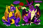  claws comparing dialogue dragon english_text erection fangs feral flame_the_dragon grass horn humor male penis scalie shalonesk spyro spyro_the_dragon teeth text video_games watermark western_dragon wings 