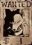  2018 anthro canine english_text fox male mammal manmosu_marimo monochrome senior_fox solo text wanted_poster 
