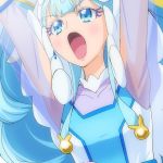  armpits arms_up bangs blue_eyes blue_hair blush collarbone cure_ange haruyama_kazunori hugtto!_precure long_hair magical_girl open_mouth precure solo upper_body yakushiji_saaya 