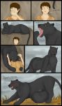  ambiguous_gender belly big_belly black_panther blush calinbeast feline feral grass human human_prey mammal oral_vore panther taunting tongue tongue_out vore 